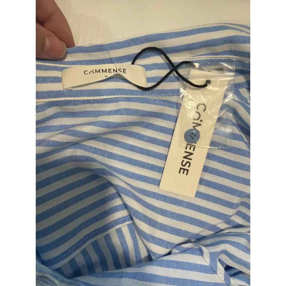 NWT Commense Matching Set Pinstripe Blue & White Crop Button Down & Short Size S